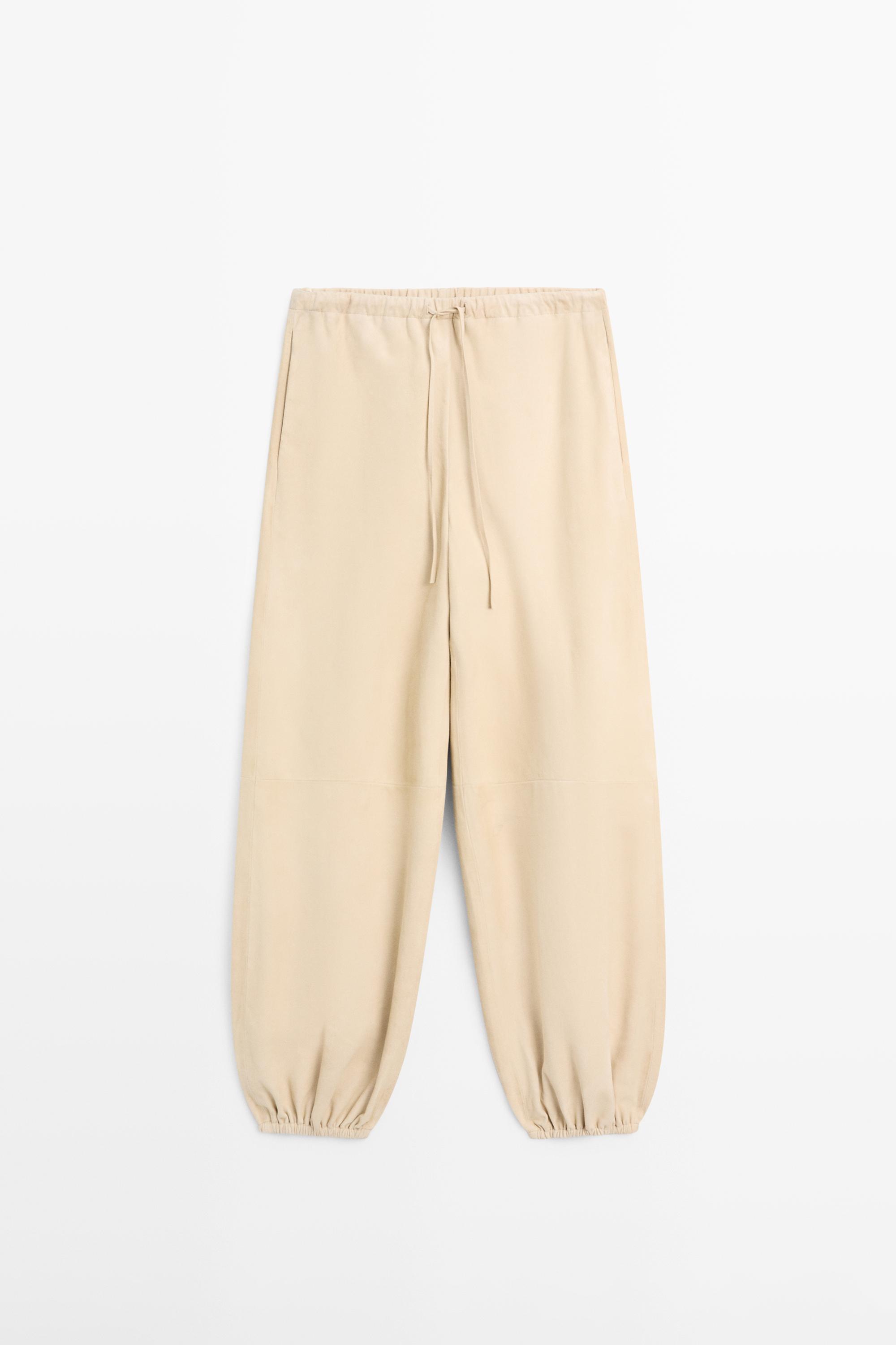 Pantalon bouffant en cuir et daim